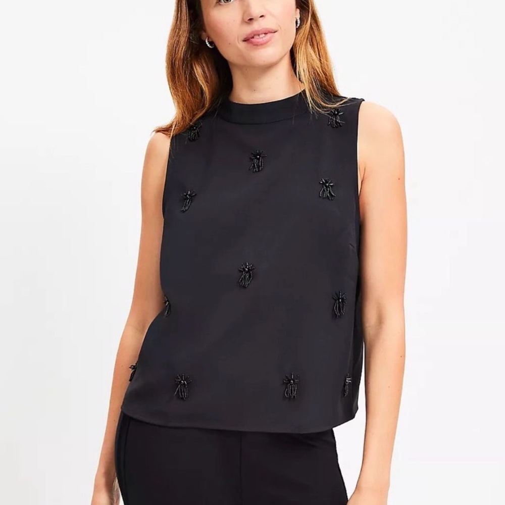 Loft Sleeveless Embellished Black Top